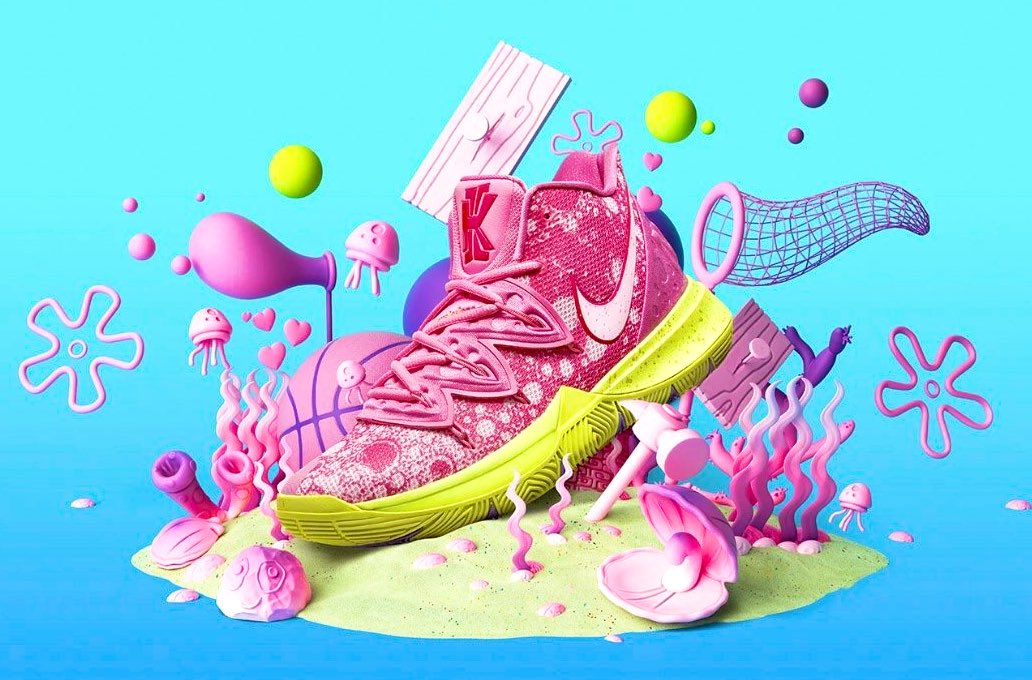 Emo Miu エモミュー Spongebob Nike アメリカの人気アニメ スポンジボブ ナイキ カイリー アービングがコラボしたキュートなスニーカーが9月6日発売 スポンジの様な流線状のスウッシュロゴに泡模様 インソールにキャラ顔プリントの