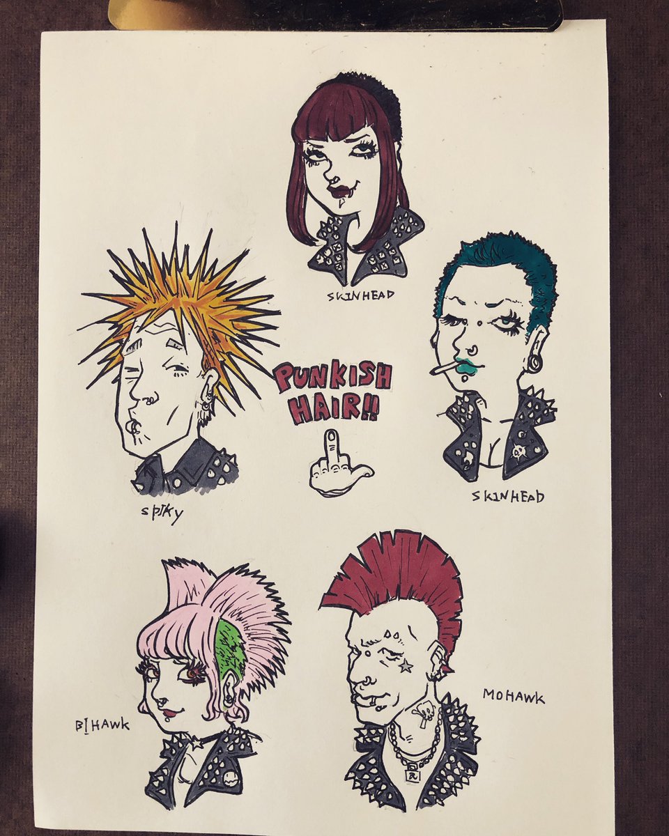 たーきー Twitter પર しばらく忙しいくて絵を描いてなかったためにモチベーションを上げるために一枚 パンクヘアスタイル モヒカンをモホークっていうのは知ってたんだけど 二つ割れのモヒカンをビホークっていうのは初めて聞いて勉強になった