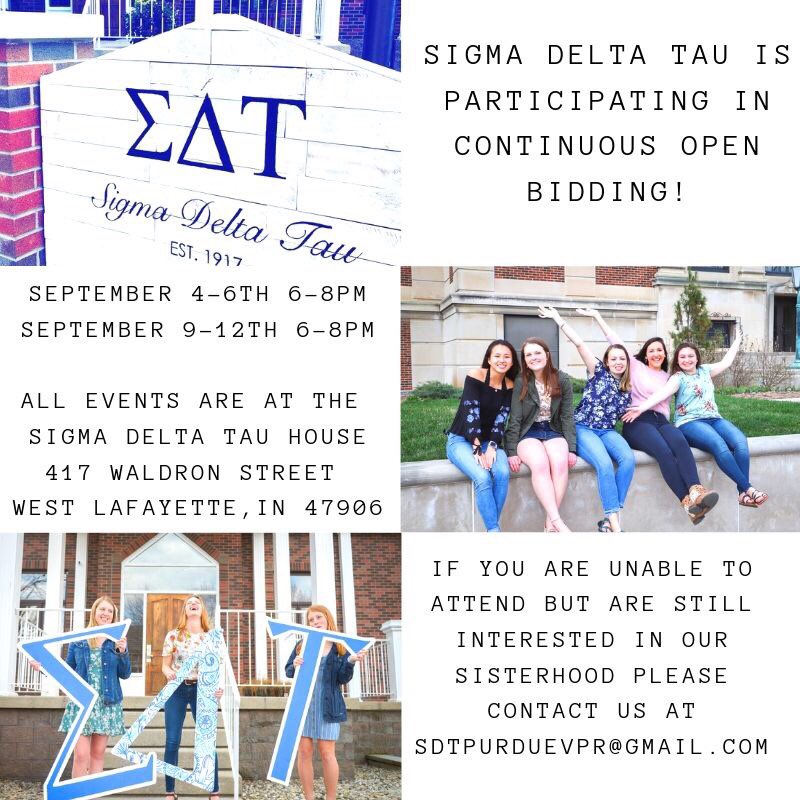 Interested in joining a Panhellenic sorority? We are participating in continuous open bidding starting this Wednesday!! Come to our house and chat with some of our sisters from 6-8pm!