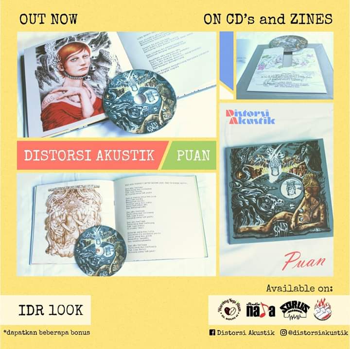 Mini Album "PUAN" (CD beserta bookletnya) ditebus dengan mahar 100k. Sebuah suguhan yang berbeda dari mini album kami sebelumnya. Berikut, beberapa tempat dimana kalian bisa mendapatkannya

Warkop Alam
Semogabarokahwerk 
Bang Imz (Nada Studio)
Sorus Record

#puan #distorsiakustik