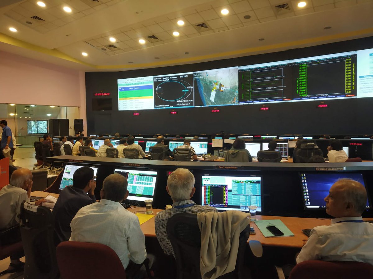 #ISRO
The first de-orbit maneuver for #VikramLander of #Chandrayaan2 spacecraft was performed successfully today (September 03, 2019) at 0850 hrs IST. 

For details please visit bit.ly/2lA9NkF

Here's view of Control Centre at ISTRAC, Bengaluru