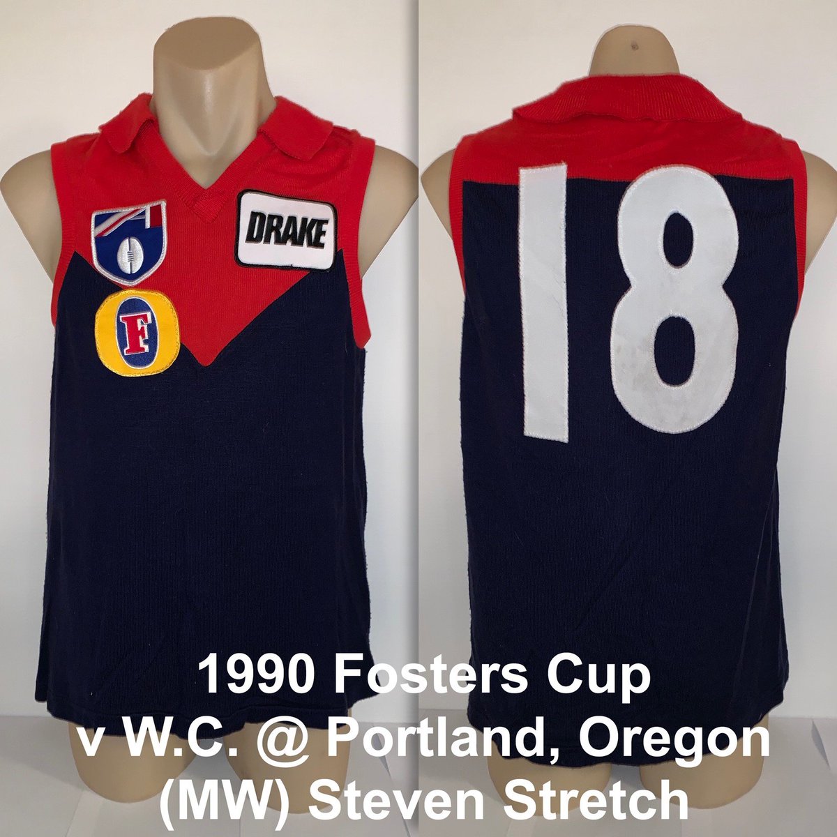 Grand_Old_Flag's tweet image. Here's one I never thought I'd find...
Match worn @melbournefc Steven Stretch jumper from the 1990 Melbourne v. West Coast "Foster's International Cup" match played post season in Portland, Oregon!!