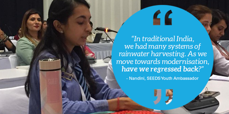 UNICEFIndia's tweet photo. ⚠️ Every child deserves clean water, access to food and a safe environment to grow up in. But as we move forward, are we going back? An illuminating question from Nandini, a @SeedsIndia Youth Ambassador at #UNCCDCOP14. https://t.co/MXW0m8Qqpg