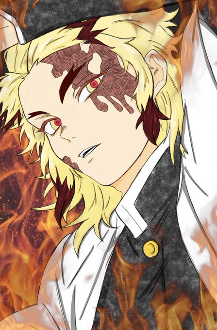 大天使ちゃんなき！さんがTwitterに投稿した煉獄杏寿郎(鬼滅の刃)のイラスト。