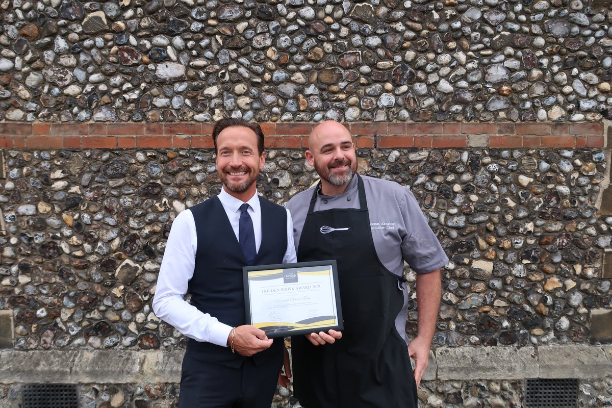 NorwichSchool's tweet image. Many congratulations to our catering team who have won the 'Golden Whisk Award 2019' in the 'best school' category by @Chartwells_UK. #goldenwhiskaward #norwichschool