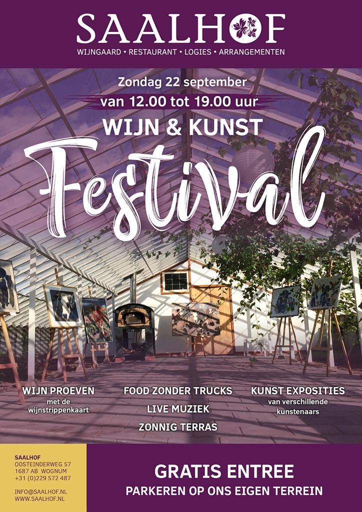 Zondag 22 september is ons Wijn &amp; Kunstfestival! Met kunstenaars, live muziek, lekkere hapjes en natuurlijk wijn! Je bent van harte welkom!  Delen is lief!