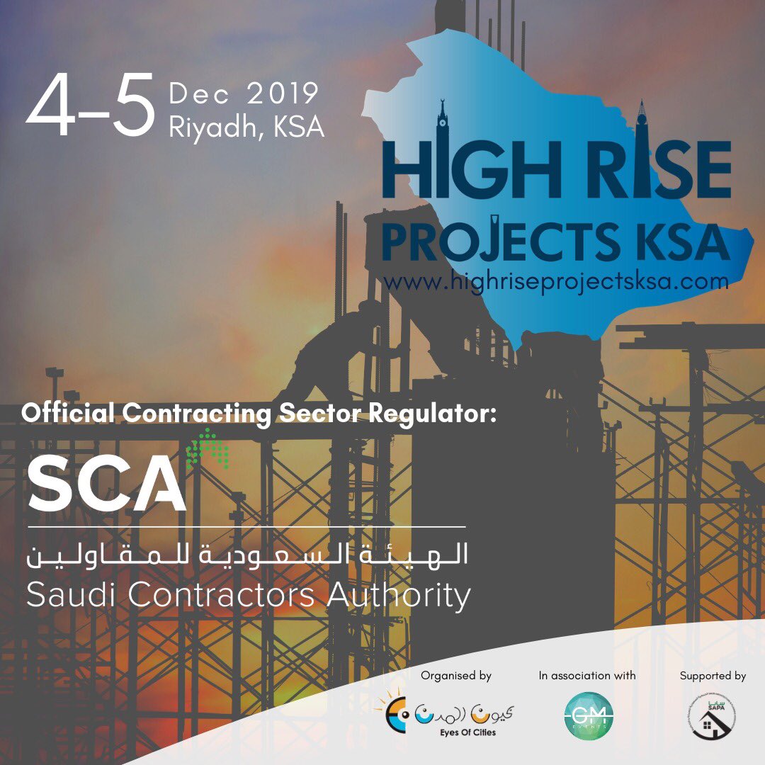 gmgroupdxb's tweet image. We are proud to announce Saudi Contractors Authority as the official Contracting Sector Regulator of the upcoming High-rise Projects KSA Conference. Taking place on 4-5 December 2019 in Riyadh, Saudi Arabia. Visit:
highriseprojectsksa.com

#HighRiseProjectsKSA #Construction