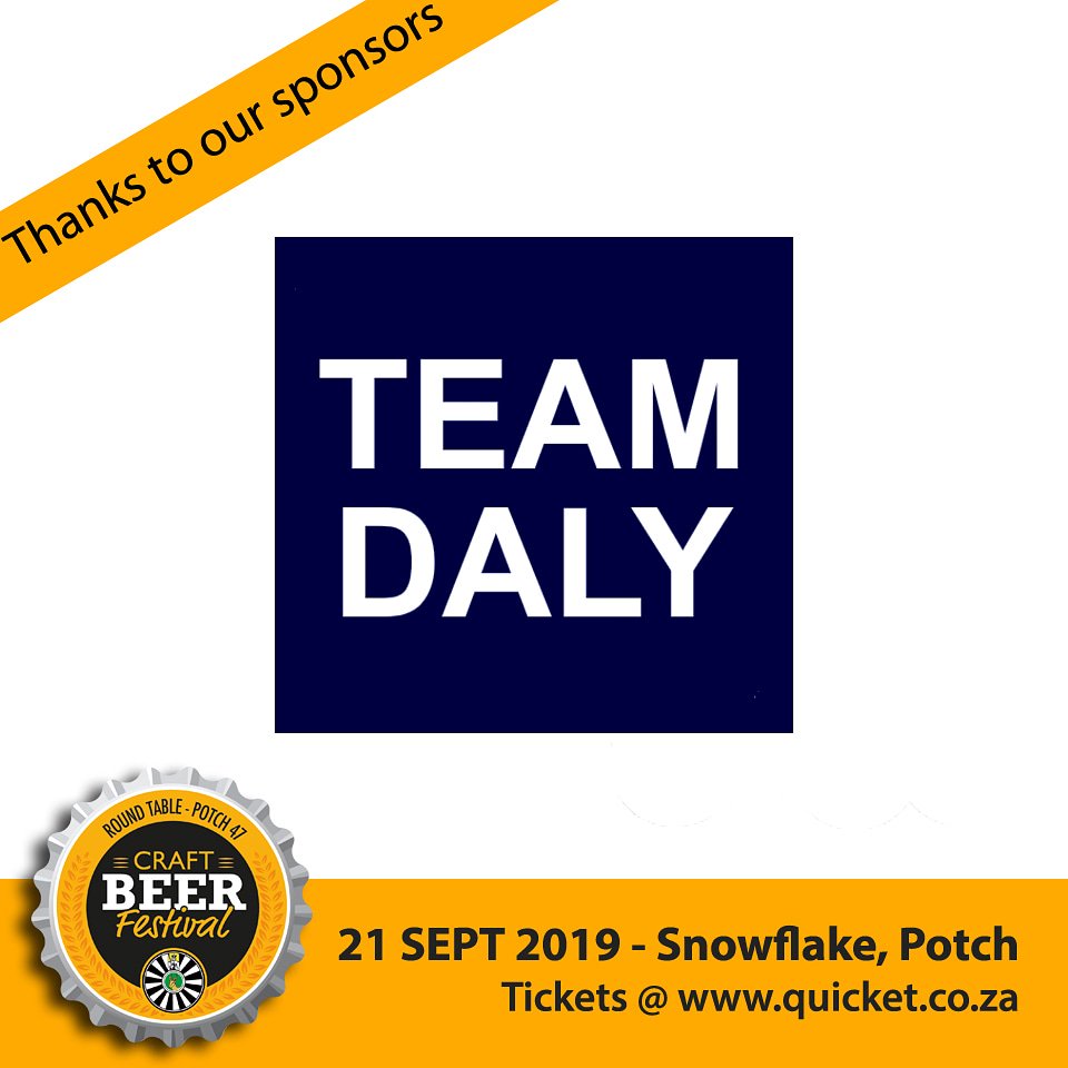 Thanks to our main sponsor #teamdaly

Get 20% off your tickets if you buy ten or more!

Qkt.io/craftbeerpotch