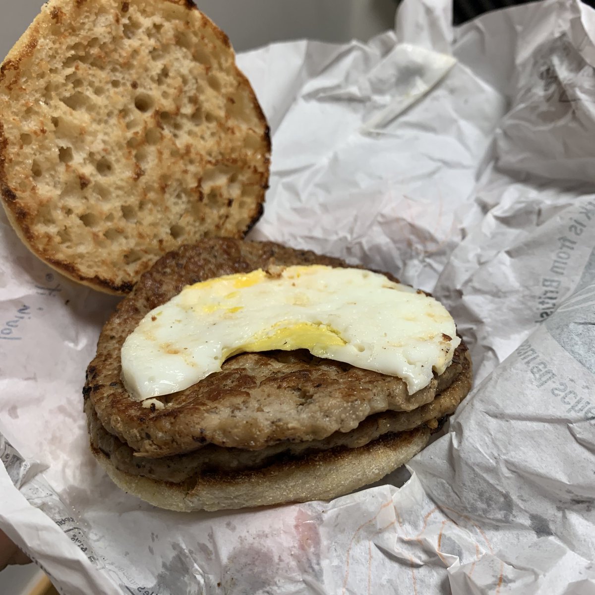 Matt_Colbourne's tweet photo. There’s nothing quite like a double sausage and part-of-an-egg #mcmuffin... honestly, what’s going on @McDonaldsUK? 🤔 https://t.co/zQfG1b8KVZ