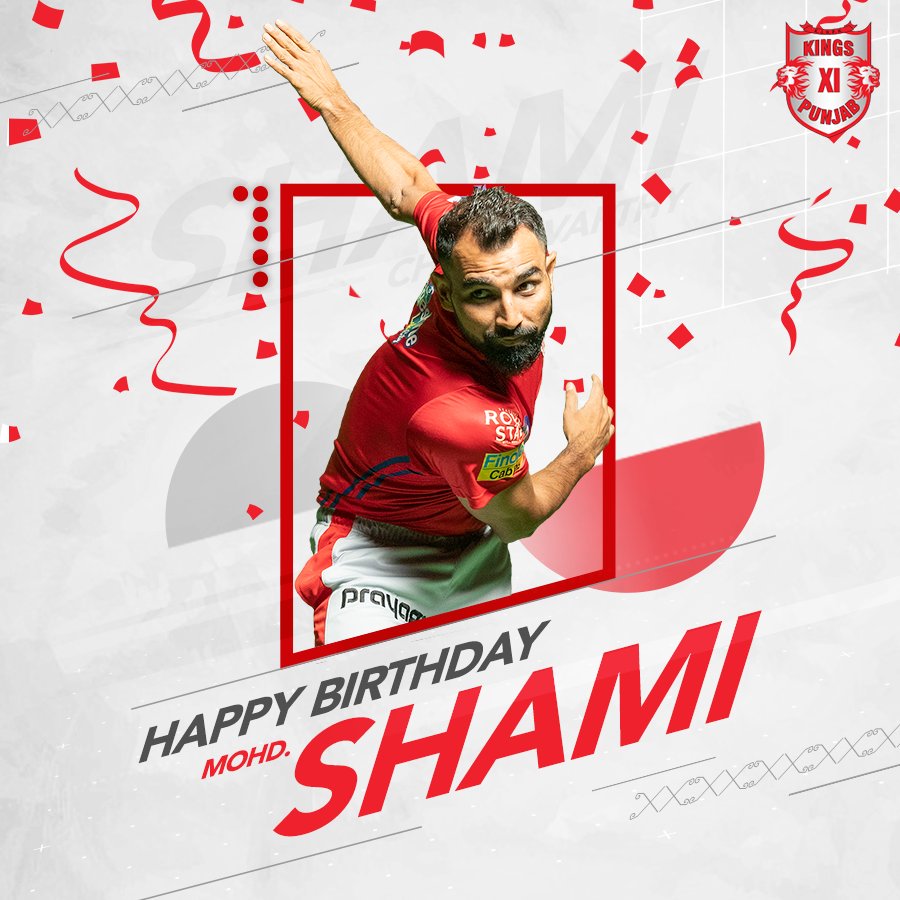 PunjabKingsIPL's tweet photo. #HappyBirthday to the man who just loves disturbing the woodwork! We wish you a year full of wickets, Shami bhai. ❤️

#SaddaPunjab @MdShami11 https://t.co/NkWXrQmYUJ