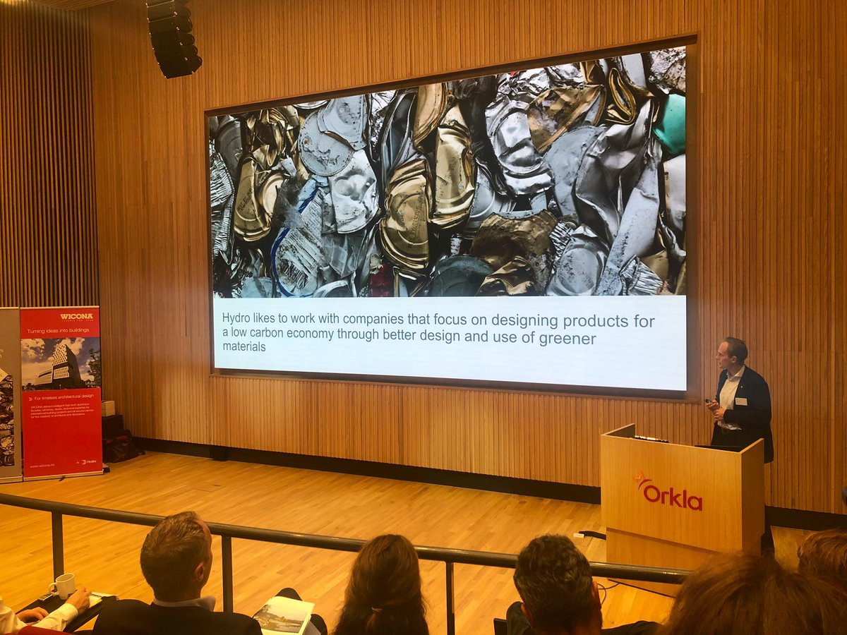 inastrander's tweet photo. “We like to work with customers that design for a low carbon economy - through better design and use of greener materials,” says @EgilHogna at @NorskHydroASA breakfast seminar on greener buildings #designforrecycling #circulareconomy https://t.co/6kGygk61L2
