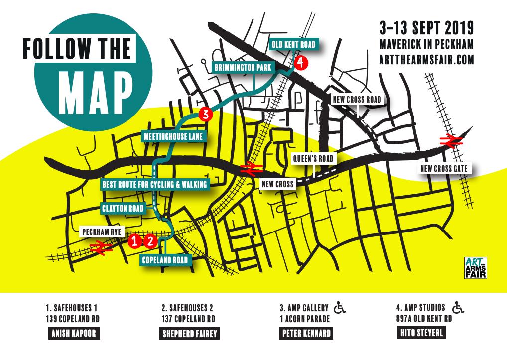 ArtTheArmsFair's tweet photo. #ArtTheArmsFair opens TODAY &amp; runs until 13 Sept 🙌

Plan your visit:

🕛 Opening 12pm
#Safehouse 1&amp;2, 137&amp;139 Copeland Rd
#AMPGallery, 1 Acorn Parade

🕧 Opening 6pm
#AMPStudio, 897a Old Kent Rd

Free. Donations to @CAATuk welcome.

https://t.co/H6gA2uLa61 https://t.co/2Jj5yuWanw