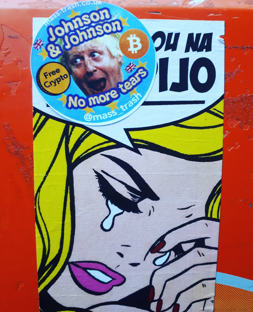 mass_trash's tweet photo. No More Tears - When You Find Mass Trash's #borisbitcoin across the UK &amp; EU. Become a #millionaire and escape #brexit.  #fuckborisjohnson #borisjohnson #generalelection #uk #eu #parliament #nomoretears  #freecrypto #hyperinflation  #streetartwork  #collage #masstrash #noslogan https://t.co/tdLgd7xDE1