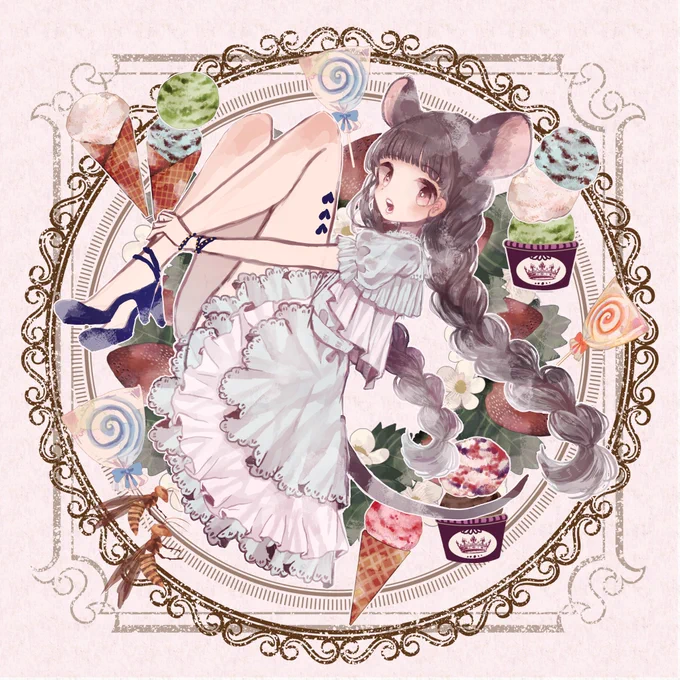 ?アイス屋さんのケモミミ少女/ねずみ娘? 
