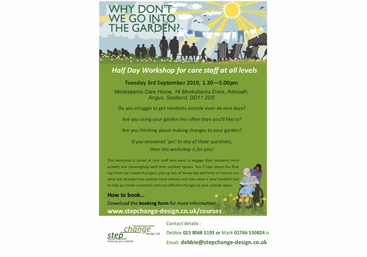 Good luck to @stepchgdesign w their expert workshop ‘Why Don’t We Go Into The #Garden?’ today. So important for care homes to understand the value of engaging w outside spaces. Often the culture of #care has to change before any new garden #design can work. Book a workshop first!