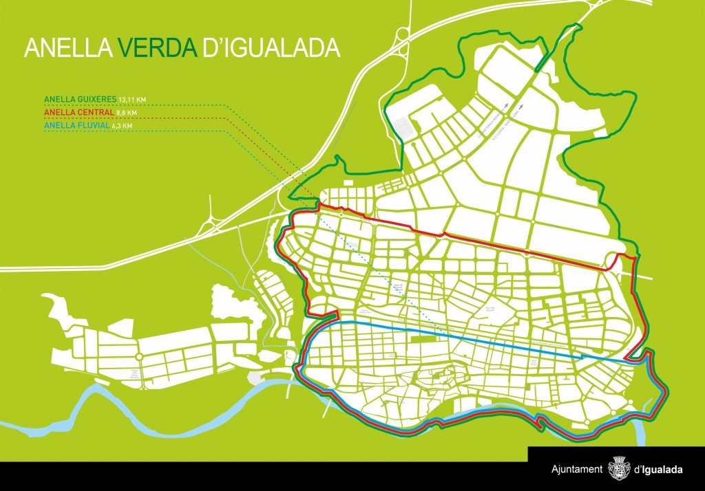 L'anella Verda són recorreguts pensats per a fer a peu, 🏃‍♀️corrent o amb bicicleta 🚴‍♀️per gaudir de l'entorn fent activitat i són també una bona manera de descobrir la ciutat