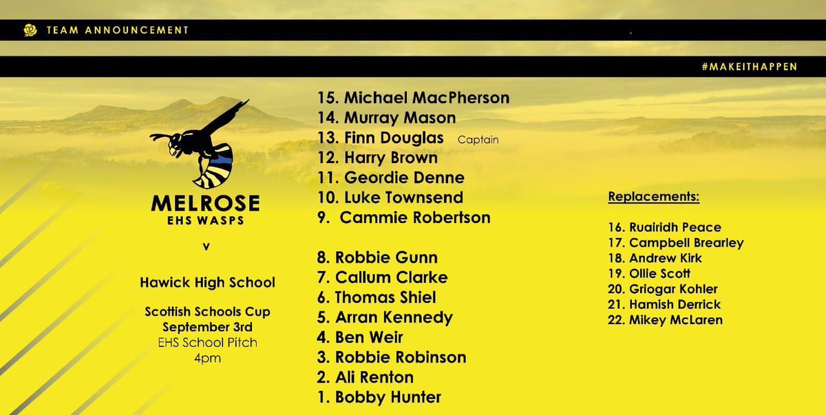 MelroseRugby's tweet photo. Best of luck to our U16 WASPS who play @HawickHS in the Scottish Schools Cup this afternoon! 

#MakeItHappen | #WASPSWay | #GettingBetterAtGettingBetter https://t.co/za9FuiGOgp