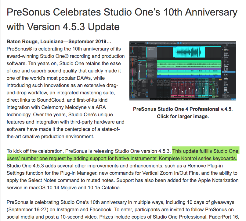 beatkultr's tweet photo. Studio One 4.5.3 is here with #dawintegration with Native Instruments #KompleteKontrol. We are super excited about this. Thanks to all the people who pound the thumbs up button in the #newrequest #forums.

#StudioOne4 #Presonus #NativeInstruments https://t.co/YDjLtrBJy2