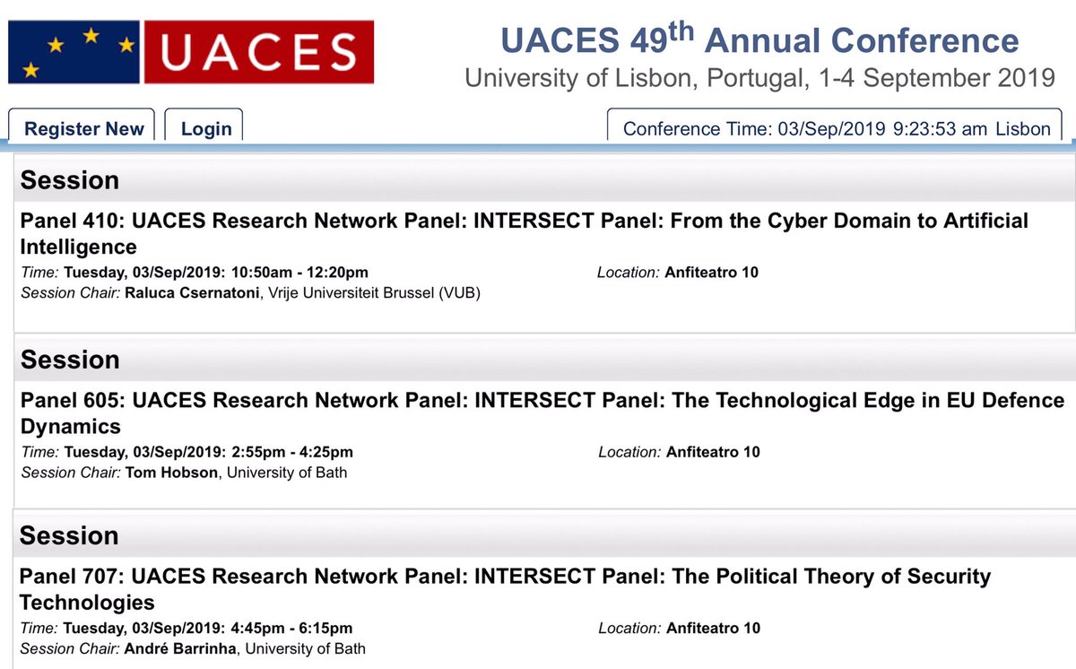 INTERSECT_UACES's tweet photo. TODAY @UACES #UACES2019! Three excellent @INTERSECT_UACES panels on #cyber, #defence, and #security #technologies! https://t.co/hfjDhpl3ov
