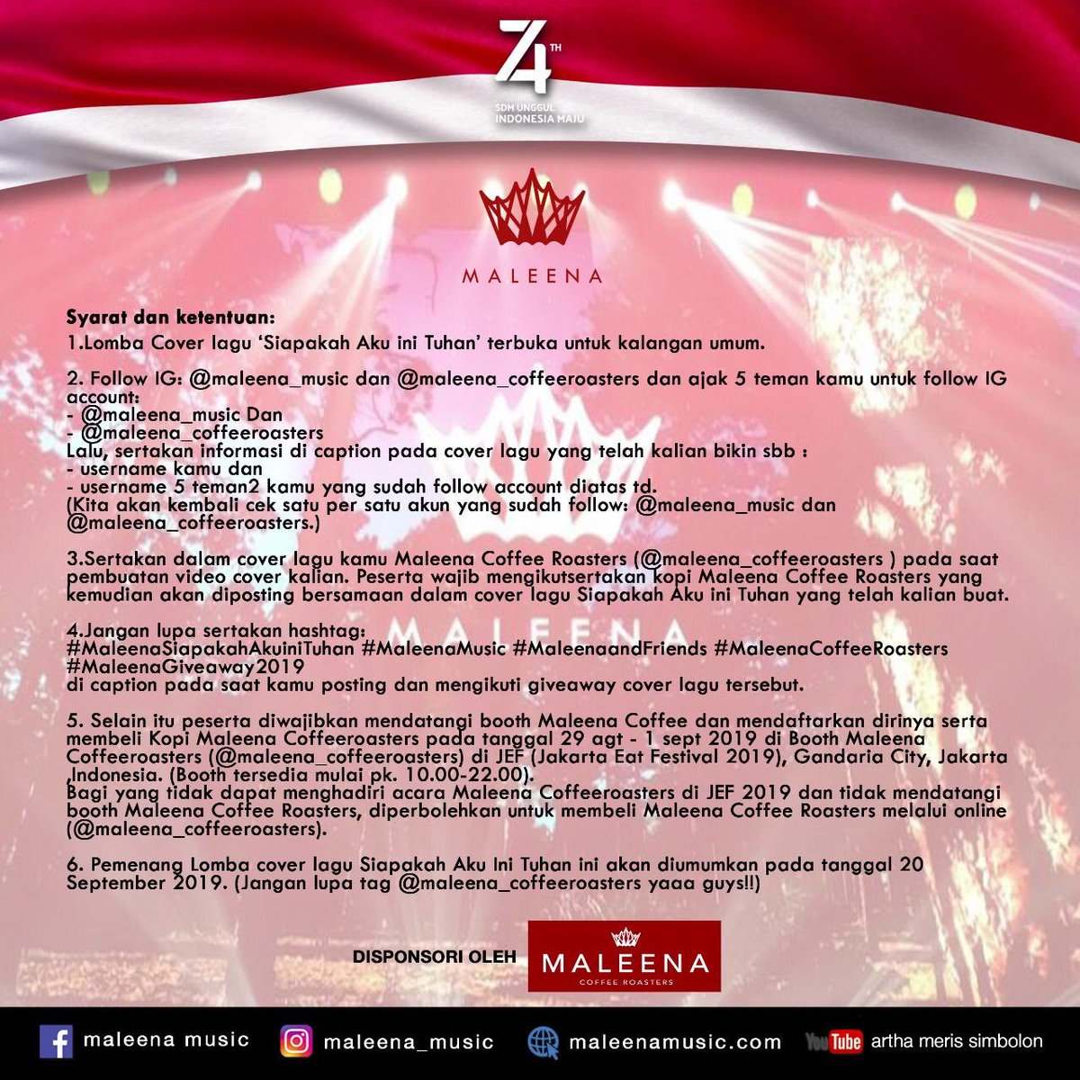 Ocha_Simb's tweet image. Come on... Make your best cover for this Song...Song “Siapakah Aku Ini Tuhan” by @maleenamusic ,you will get cool Ipad,Iphone or Samsung phone...Don’t forget guys only till Sept 20th 2019.