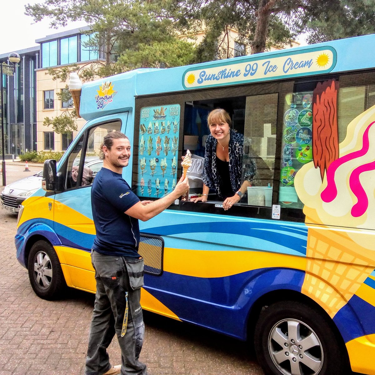 AerospaceFbough's tweet photo. It may be overcast today but our lunchtime ice-cream van has still been popular! 🍦👍😏 #IceCreamVan #foodvariety #99cone #communityengagement #placemaking #communityspirit #foodchoices #sweettreat #officestorent #officespace #blackwatervalley #m3corridor #hampshire #corporate https://t.co/7CMayWd5FT