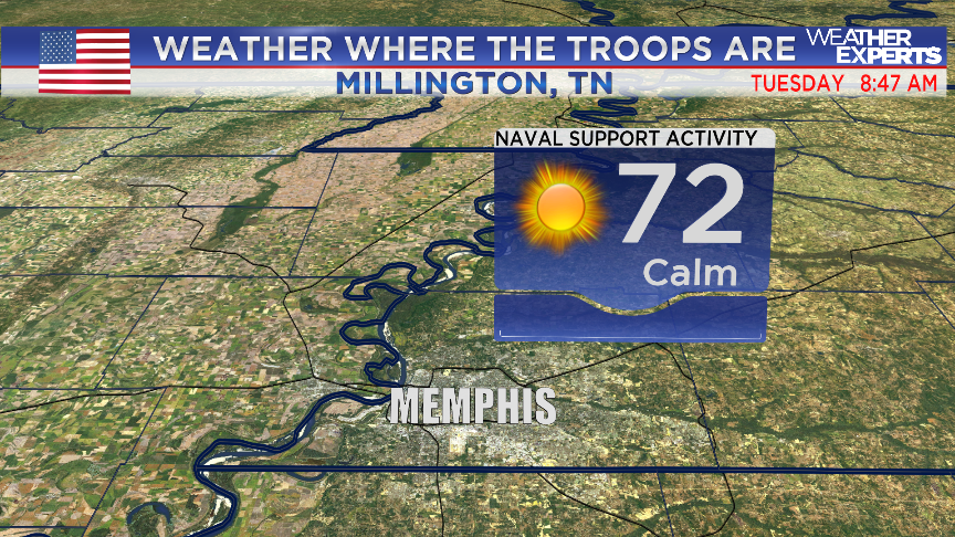 AOnek_WREG3's tweet photo. #WREG @3onyourside #WeatherWhereTheTroopsAre: #MillingtonTN #NavalSupportActivity at 72 prior to 9AM Tuesday with plenty of sunshine and calm winds. https://t.co/XI1gsxyz85