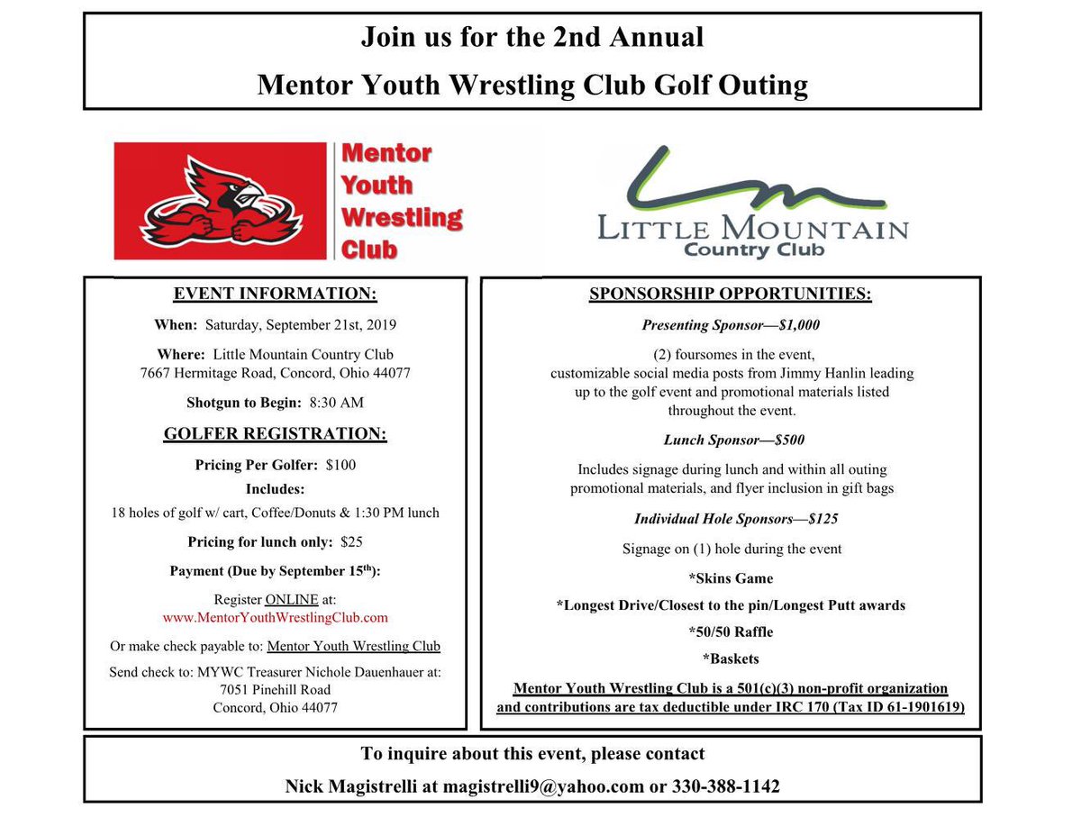 We’re less than 3 weeks away from a great day of fun and golf! 

It’s a great event that helps raise funds for our non-profit organization - invested 100% back into program!  Sponsorships are available for cost-effective advertising!