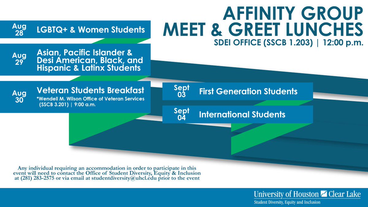 UHCLSDEI's tweet image. Happy second week of school Hawks!

Today we kick of our week with a First Generation Student lunch at 12:00 pm in the Student orgs room! Be sure to stop by and meet other First Gen Students as well as First Gen Faculty and Staff members!

#FirstGenerationStudent