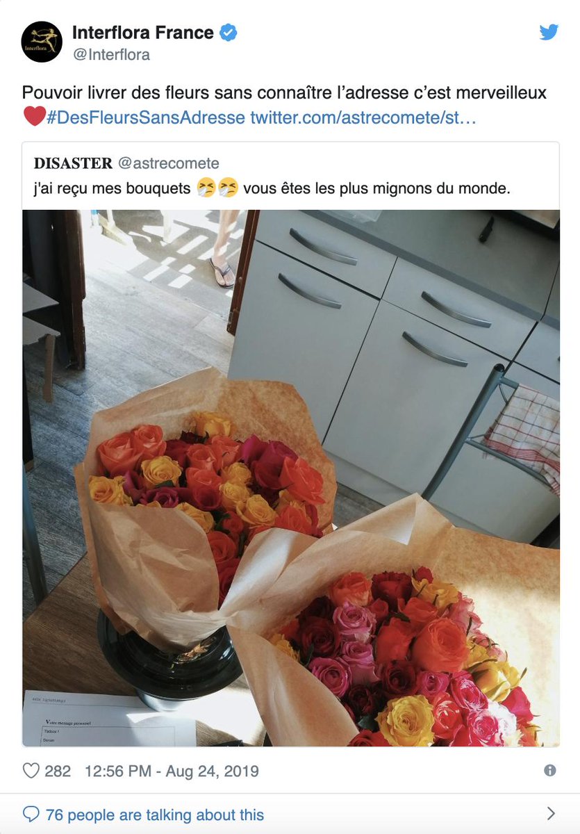 flnoel's tweet photo. Plus besoin d’adresse pour se faire livrer des fleurs https://t.co/85oIyusOep
#ad #interflora #fleurs #nouveauservice #miind #lessismore https://t.co/s123och7Fw