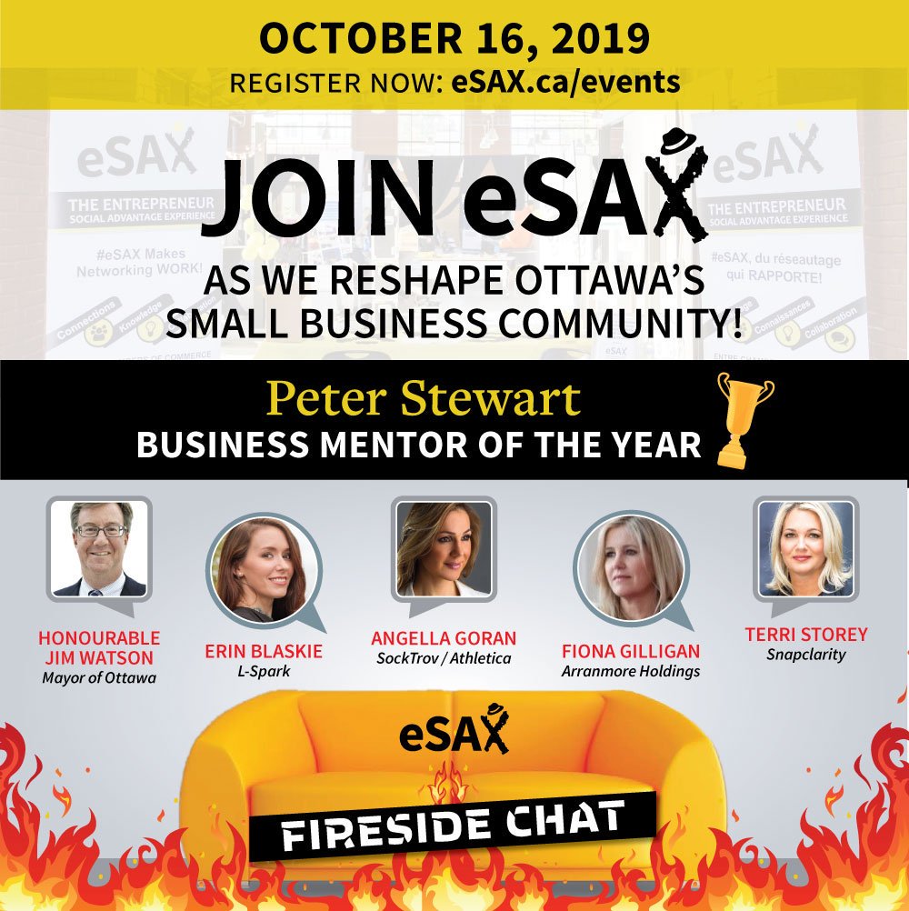 JarrodGoldsmith's tweet image. Grow your #smallbiz w/#Ottawa's best #eSAX #networking experience! NEXT EVENT Oct 16, 2019 featuring an exceptional panel of #WomeninBusiness incl. 
@ErinBlaskie @AngellaGoran @Fiona_Gilligan &amp;amp; @TerriStorey_Ott w/Mayor @JimWatsonOttawa
 &amp;amp; @dylanblackradio! eSAX.ca