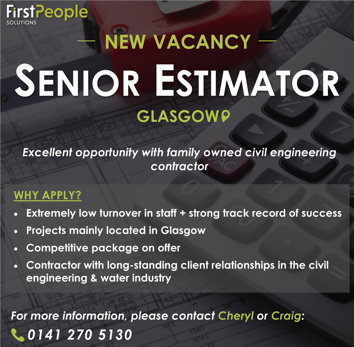 FPSrecruitment's tweet image. Looking to join a a successful engineering contractor in #Glasgow?  We have a Senior Estimator position with a competitive package on offer.  Get in touch with Craig or Cheryl to discuss: 0141 270 5130 

#seniorestimator #estimator #estimation #glasgowjobs #civils #engineering