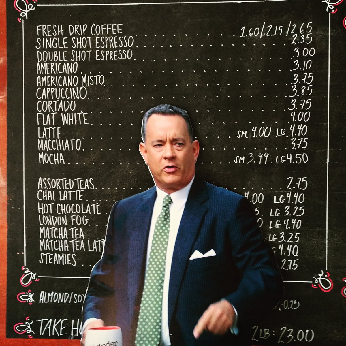 GrinderCoffeeTO's tweet photo. Day four of our #tomneedsgrinder campaign @tomhanks we get always having to take out your #SQUAD , #costars, #friends can get very costly. So we just wanted to show you that our pricing is very reasonable. (@idriselba must have thought we were in pounds) https://t.co/cvPh1Qu3o5