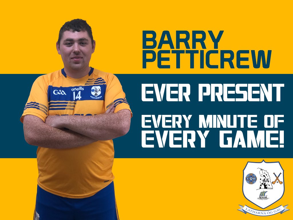 Latharna Og used 33 players in total across the regular season.  5 players played in all 15 games, 4 started all 15 games. But only one man completed every minute of every game...