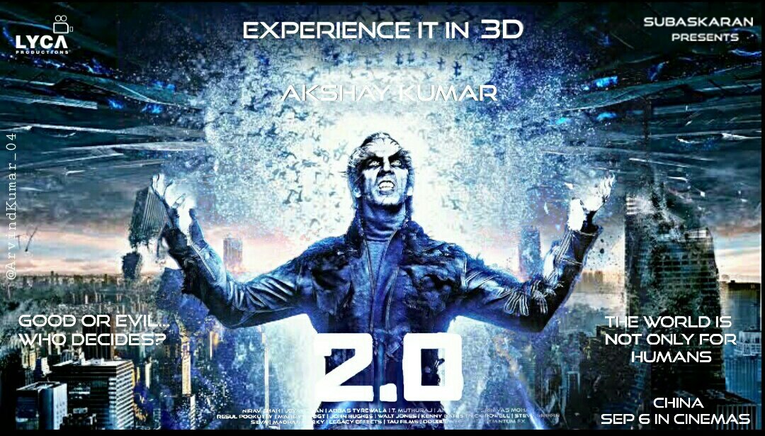 ArvindKumar_04's tweet photo. #2Point0InChina #2Point0FromSep6 our SUPERSTAR THALAIVAR @rajinikanth @akshaykumar @iamAmyJackson @shankarshanmugh @arrahman @resulp @LycaProductions @SacnilkEntmt @kerala_tracker @RIAZtheboss @offl_Lawrence @karthiksubbaraj
#Poster4
All Akshay sir fans hope you like it https://t.co/ptYRBSBGaU