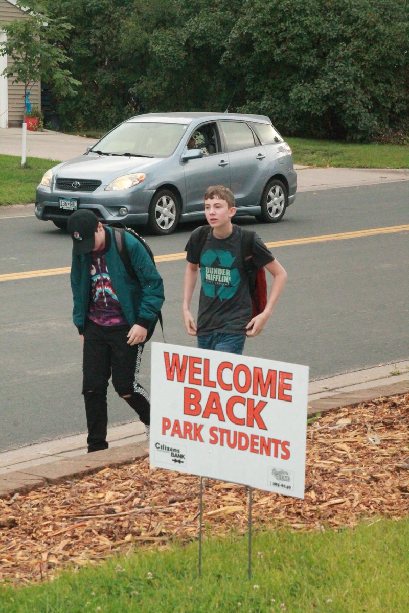 SLPublicSchools's tweet photo. Welcome back St. Louis Park High School students! #IAmBecauseWeAreSLP #ChildrenFirstinSLP #SLPDayOne #ParkPride https://t.co/XGQ8xO2QpB