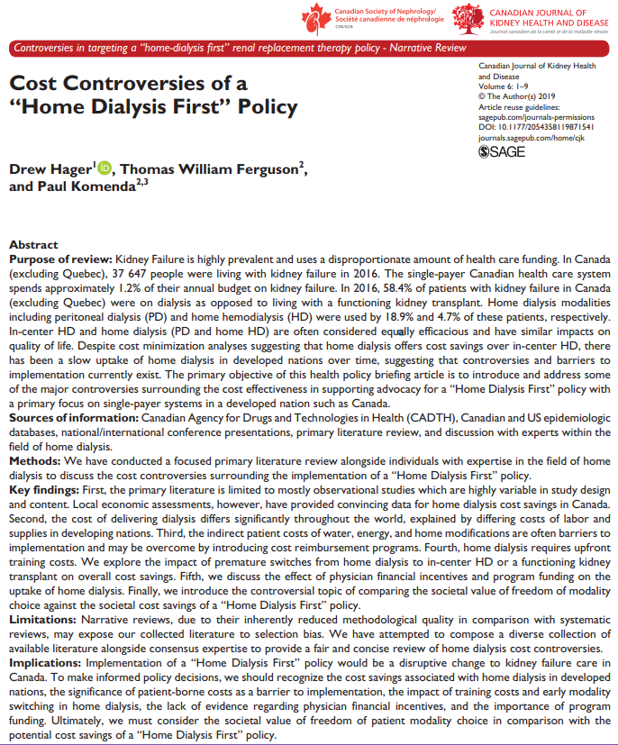 SevenOaksCDIC's tweet photo. Our narrative review in #CJKHD reviews the major controversies surrounding the cost-effectiveness in supporting advocacy for a “Home Dialysis First” policy in single-payer health systems. #CDICresearch
https://t.co/M41ZYKr6lH
@paulkomenda @HagerDrew @ThomasFerg28 https://t.co/wtvDtNIKiu