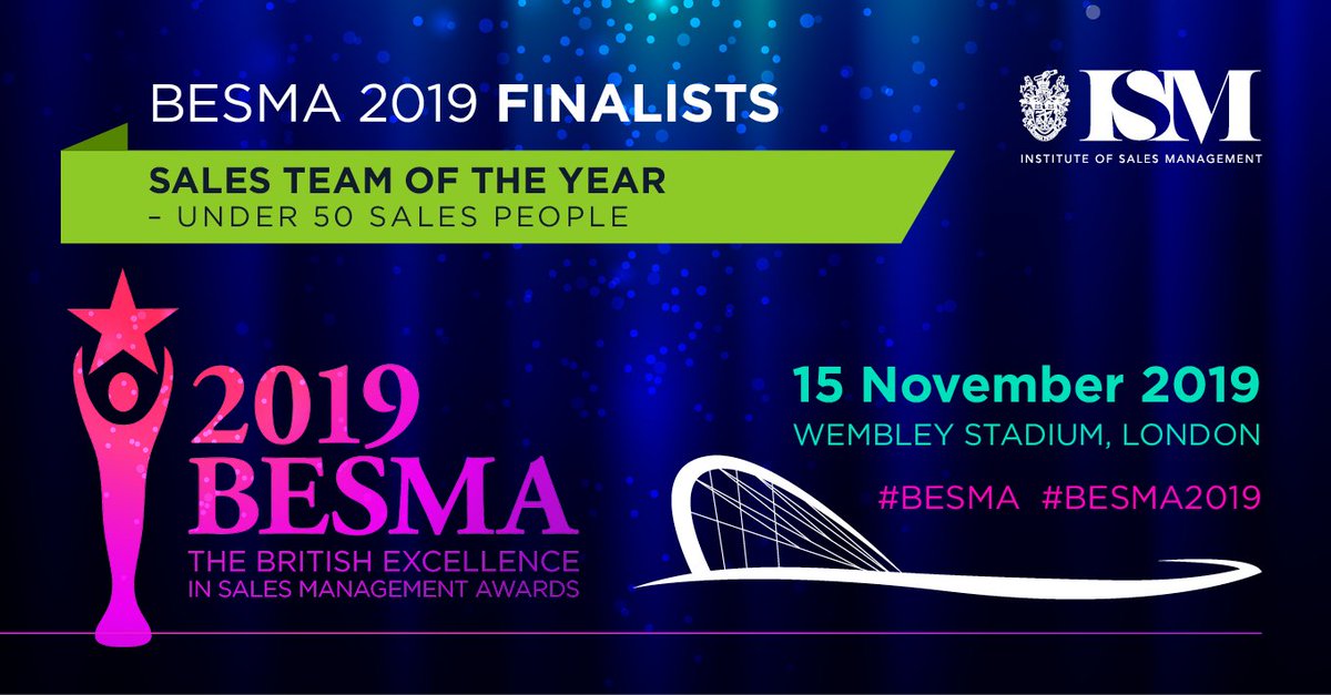 Cognism's tweet photo. We are delighted to be finalists in another #BESMA category - Under 50 Sales Team of the Year! A proud moment for our sales team, who have worked so hard to make Cognism a success.
#besma2019 #ismprofessional #b2bsales #salesteam
https://t.co/f4K5AGxbAz https://t.co/vA3tpltjTI