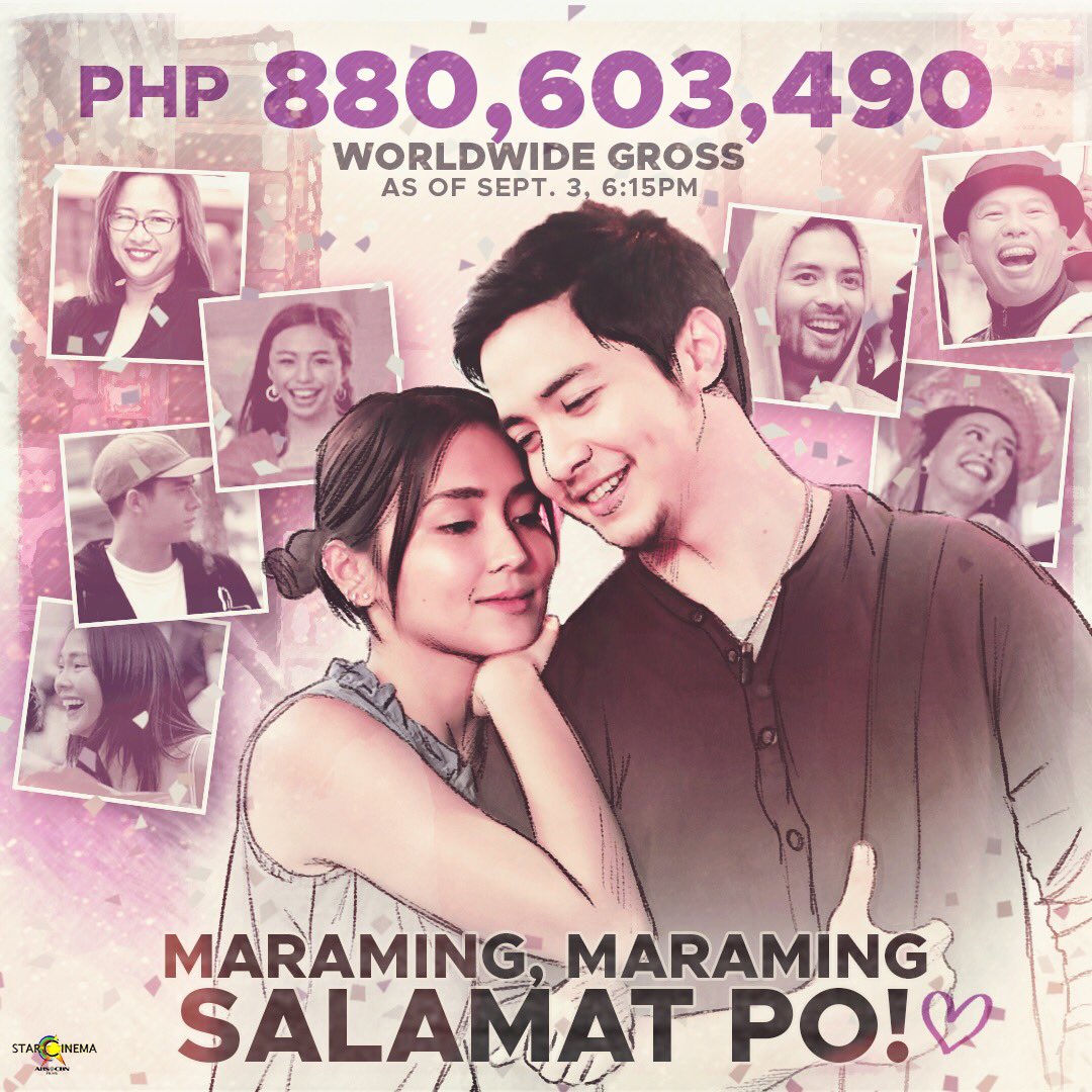 StarCinema's tweet photo. #HelloMuchLoveWorld ! Salamat salamat po for making #HelloLoveGoodbye now the highest grossing movie of all time. Salamat salamat salamat po sa pagmamahal! https://t.co/YUgK2Lg2tS