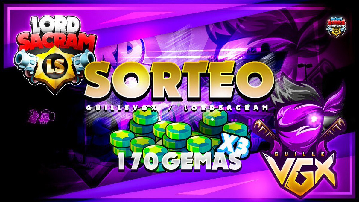 💎 SORTEO 510 GEMAS 💎
💫3 PACKS DE 170 (3 ganadores)💫
 
⚠️ REQUISITOS ⚠️
🔸️ Seguir a <a href="/GuilleVGX/">GuilleVGX</a>
🔹️ Seguir a @LordSacram 
🔸️ Seguir a <a href="/BScomunidad__/">Community Games</a> 
🔹️Subscribirse a: youtube.com/channel/UC8ovB…
🔸️ Dar RT y menciona a 2 amigos.