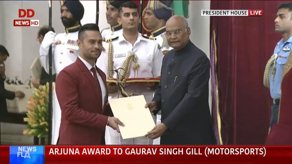 MsportIndiaMag's tweet photo. “I am elated to have been nominated for the #ArjunaAward as a motorsport athlete. This award is not only for me but for the whole motorsport fraternity.” said @Gillracing after having confered the #ArjunaAward by the honorable President of India.
.
https://t.co/6X1xhtGJTt https://t.co/o0UhWtTkq3