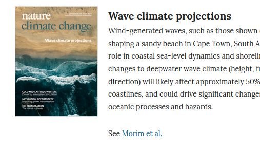 CENunihh's tweet photo. If we do not reduce #greenhousegas emissions drastically, nearly 50 per cent of the world’s coast is at risk of wave climate change. New paper @NatureClimate by Joao Morim et al. @MarkHemer #COWCliP
https://t.co/C3fXbP4ddI https://t.co/mlSkrCdHIk