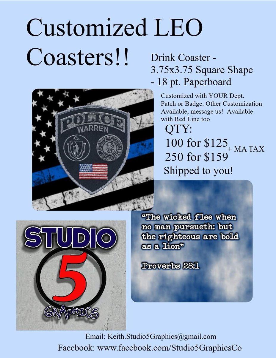 Great item for the First Responders "Man Cave" or Home Bar.   Customized to your agency with your patch or badge image. Message me!
