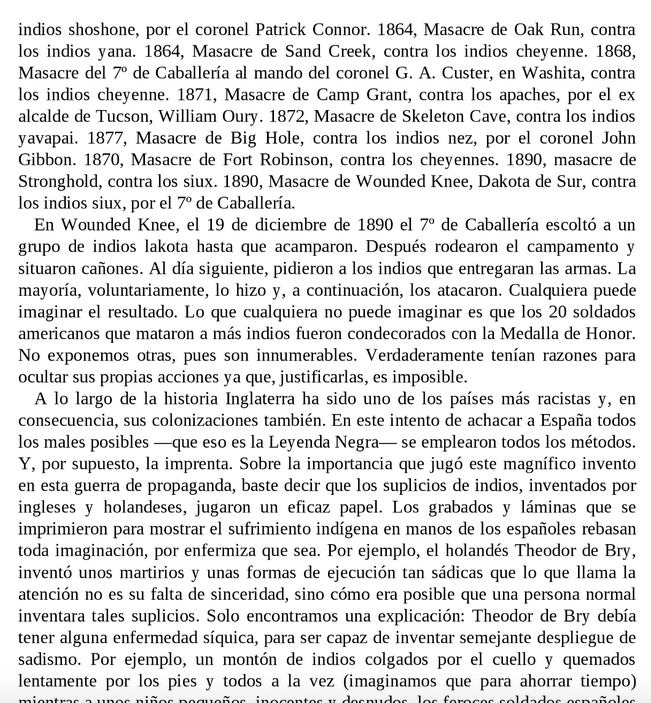 OSCURA REALIDAD vs LEYENDA NEGRAMASACRES Masacre de MysticMasacre de Pound RidgeMasacre de NorridgewockMasacre de Swamp FightMasacre de PeskeompscutMasacre de Río ColoradoMasacre de Río Sacramento https://www.amazon.es/Eso-estaba-libro-Historia-Espa%C3%B1a-ebook/dp/B01ERWTT0S