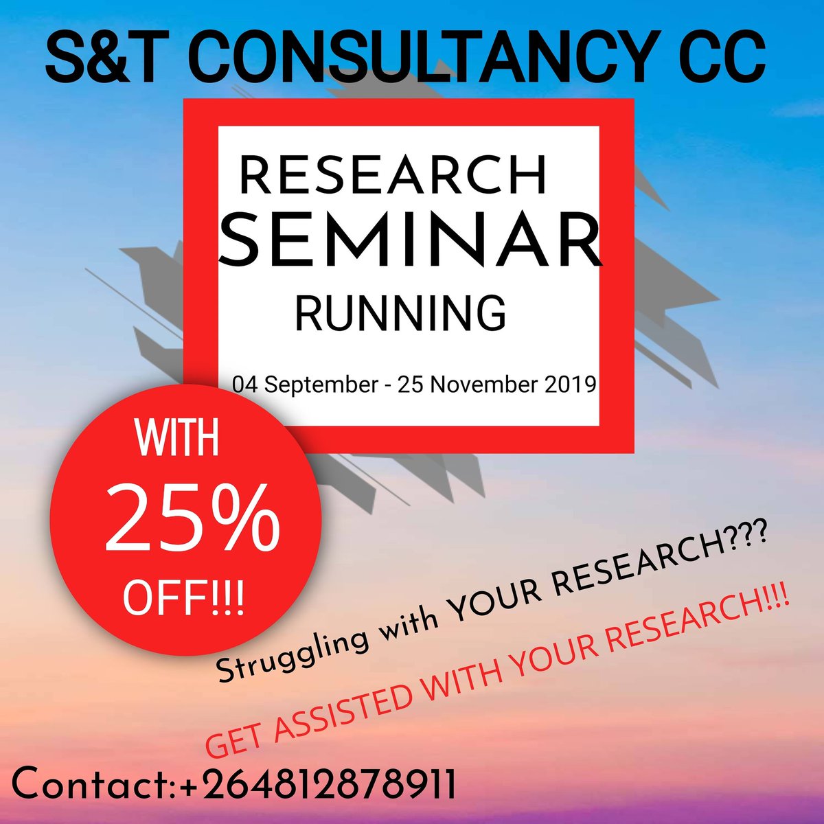 consultancy_cc's tweet image. Research Seminar &amp;amp; Extra Classes
Contact us.
#ResearchSeminar2019
#ExtraClasses
#SandTConsultancycc