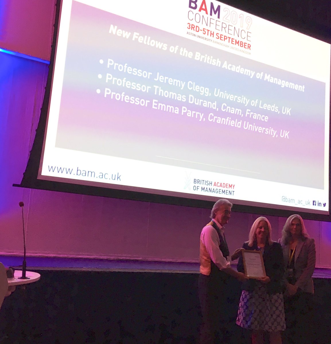 daviddenyer's tweet photo. Delighted that @dremmaparry is conferred a Fellow of @bam_ac_uk  at the #BAM2019 annual conference  @cranfield_cww @cranfieldmngmt https://t.co/Fj1ARTz73b