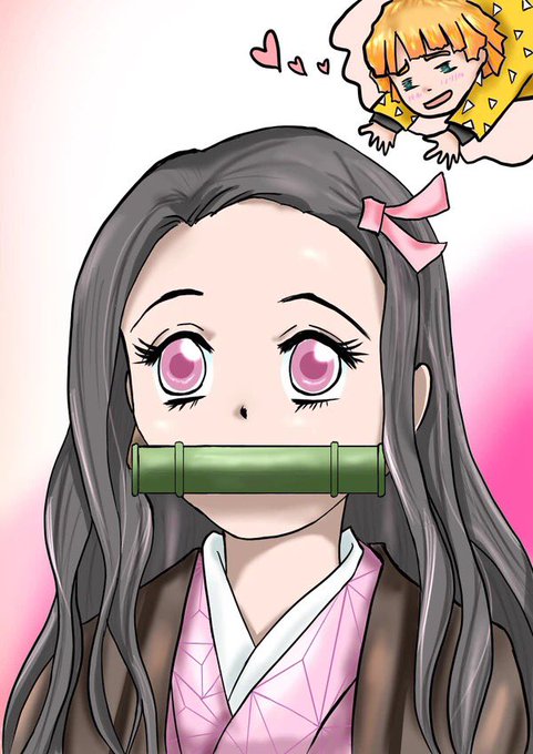 ももさんがTwitterに投稿した竈門禰豆子(鬼滅の刃)のイラスト。