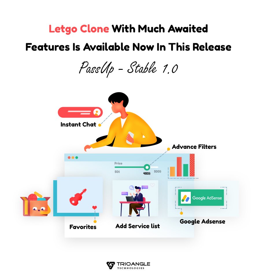 Trioangle's tweet photo. PassUp Got Entrenched With The Must Waiting Features. Now Online Classified Business Can Be Commenced In The Market Effectively With The Influence Of Passup-Letgo Clone
#Letgoclone #Letgo #Trioangle #trioanglerelease #Updates
https://t.co/fBSzNmrcAK https://t.co/MikDNAa2WC