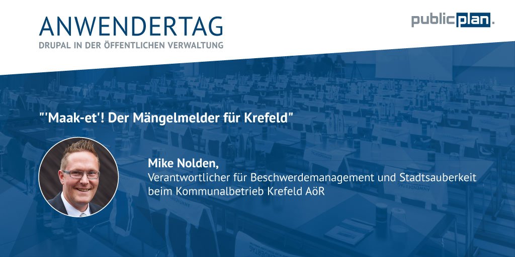 Beim Anwendertag erfahren Sie von unserem Speaker Mike Nolden, wie der Mängelmelder "Maak-et" die Arbeit des Kommunalbetriebs Krefeld unterstützt. 

Mehr Infos zum Tag und zur Anmeldung gibt es unter: hubs.ly/H0kyZ-l0
#Drupal #egov #Drupal4egov