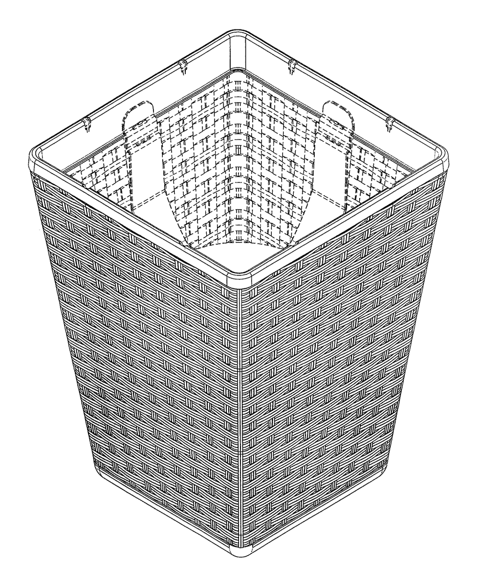 2WitDesign's tweet photo. US D858111 issued today for "Thermoplastic Wicker Panel." Art cited in prosecution included (among others) Hose Reel Enclosure US D707108 and Flower Container US D735602.  If the title was Pattern for a Chair (US D677946), would the same/similar art have been searched/cited? https://t.co/eeCaxuDPAf