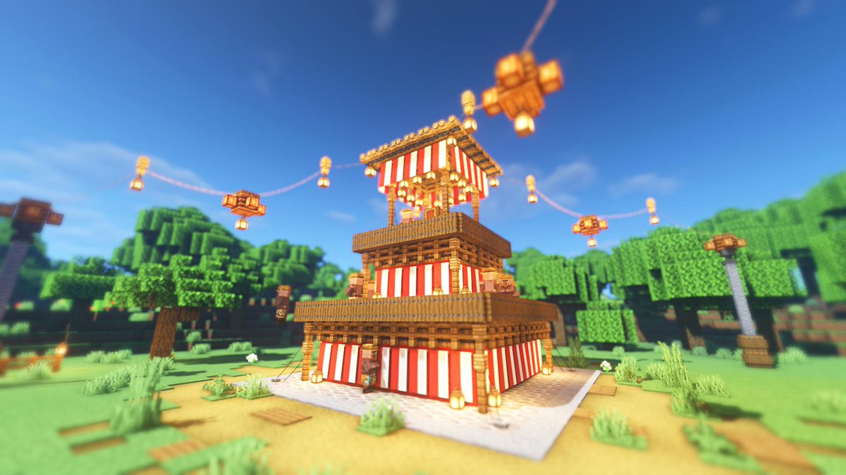 Seven マイクラのデフォルトテクスチャで祭りの櫓 やぐら を作ってみた リードのおかげで結構リアルになった気がする 作り方もアップしてみた T Co Kuz4vvixfq Minecraft マイクラ建築